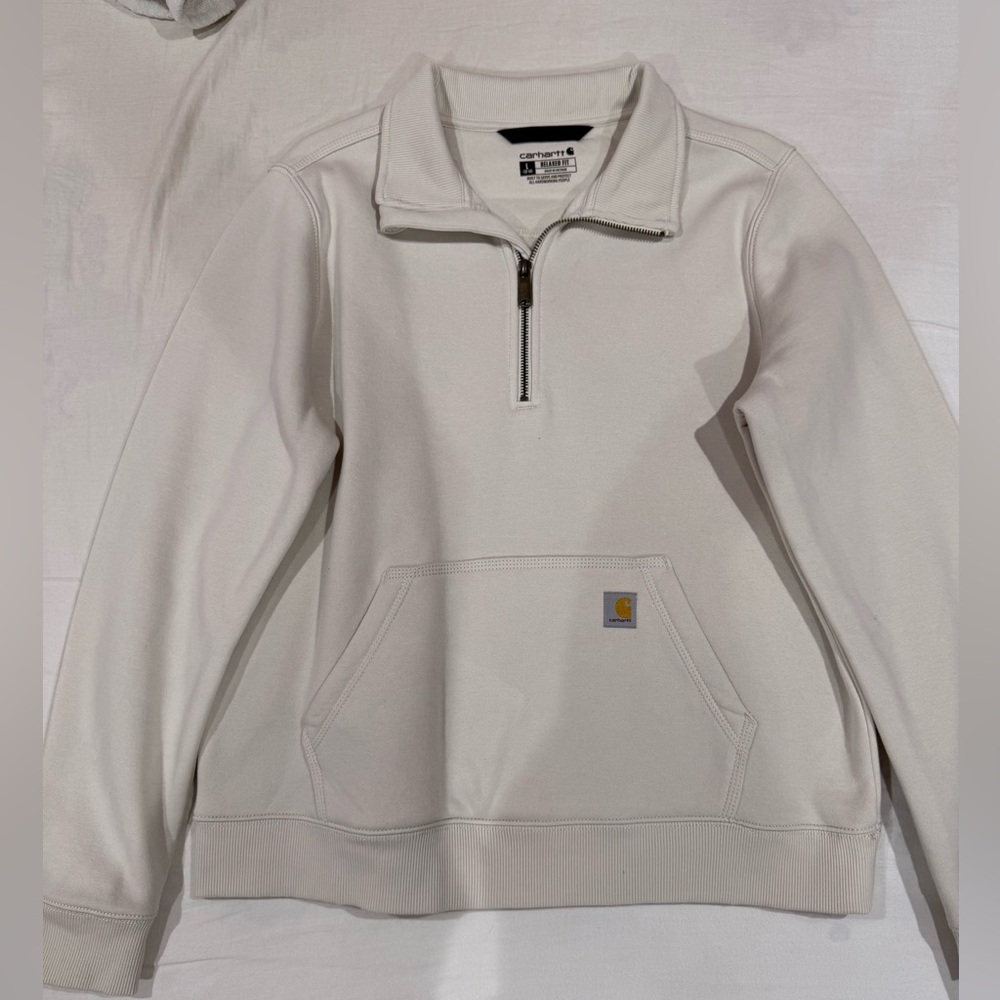 Carhartt women cream color quarter zip pullover sweater size large - Picture 2 of 3